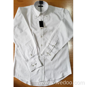 Button Down Collar White Jacquard Long-sleeved Men's Shirts